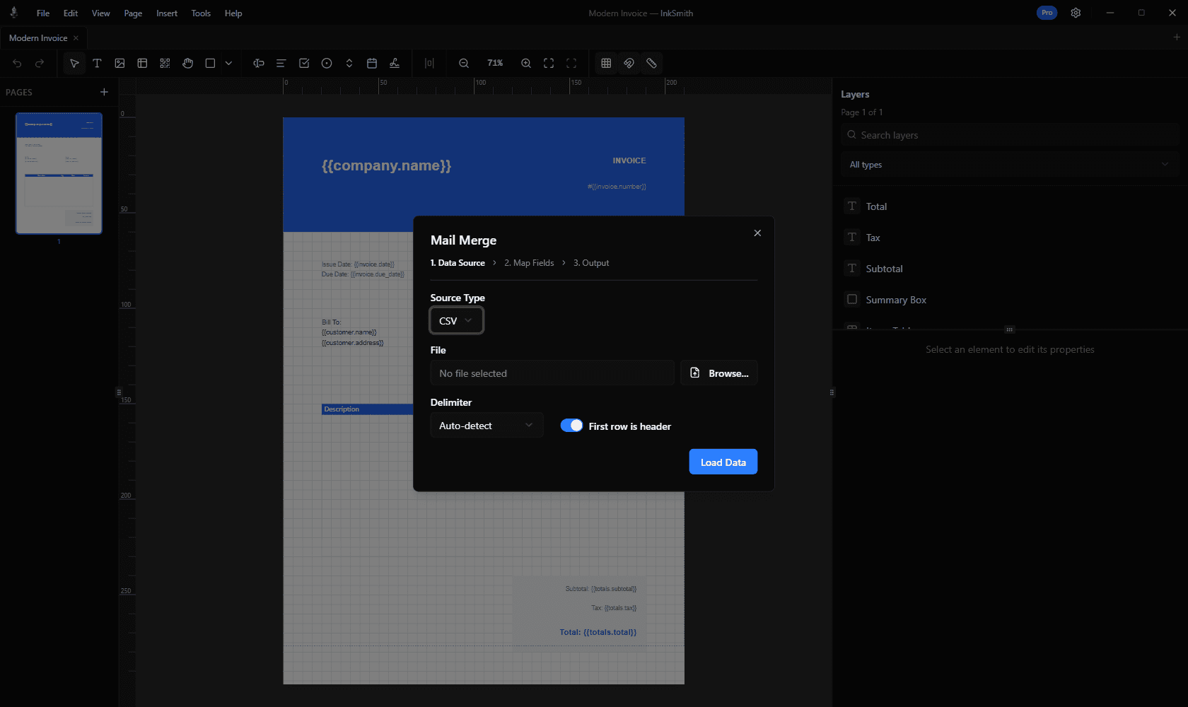 InkSmith mail merge preview